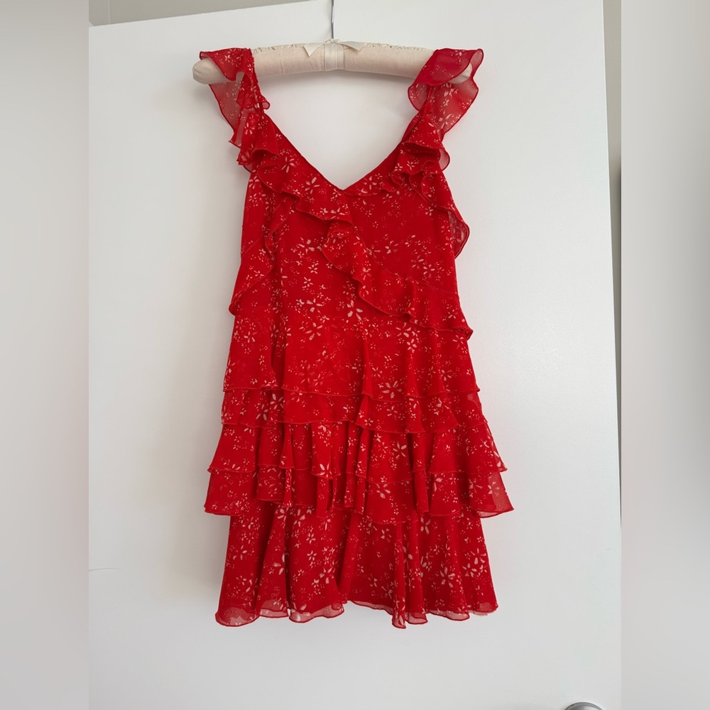 Kooples red sleeveless ruffle mini dress size XS